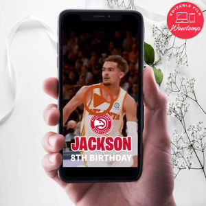 Atlanta Hawks Birthday Video Invitation Digital Template Customizable Instant Download