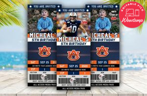 Editable Auburn Tigers Birthday Ticket Invitations Instant Download