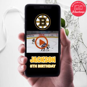 Boston Bruins Birthday Video Invitation Digital Template Customizable Instant Download