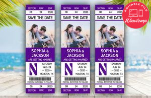 Northwestern Wildcats Save The Date Wedding Engagement Announcement Ticket Invitation Instant Download