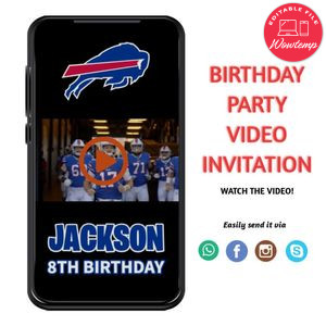 Buffalo Bills Birthday Video Invitation Digital Template Customizable Instant Download