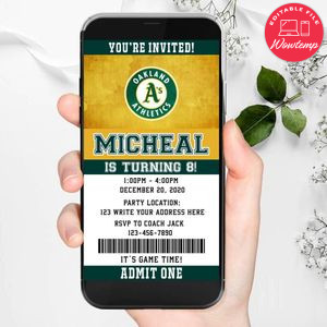 Electronic Oakland Athletics Ticket Electronic Invite Birthday Invitations Instant Download