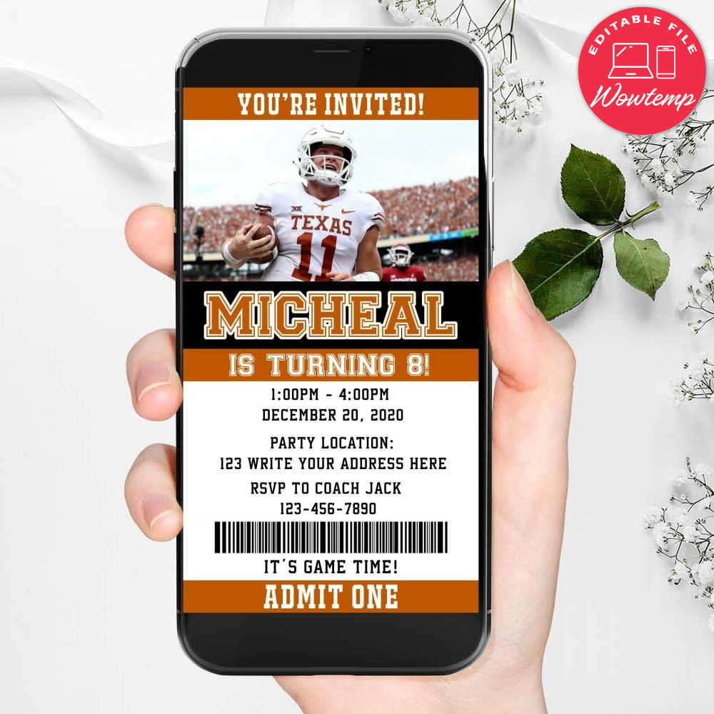 Electronic Texas Longhorns Ticket Electronic Invite Birthday Invitations Instant Download