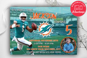 Miami Dolphins Birthday Invitation Template to Print at Home Instant Download