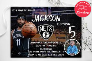 Brooklyn Nets Kyrie Irving Birthday Invitation Template to Print at Home Instant Download