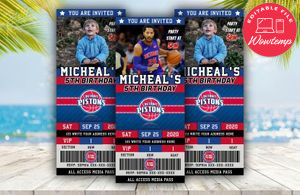 Editable Detroit Pistons Birthday Ticket Invitations Instant Download