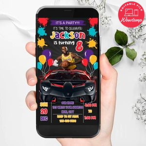 Mobile LeBron James Lakers Drive By Birthday Parade Electronic Invite Invitation Template Instant Download
