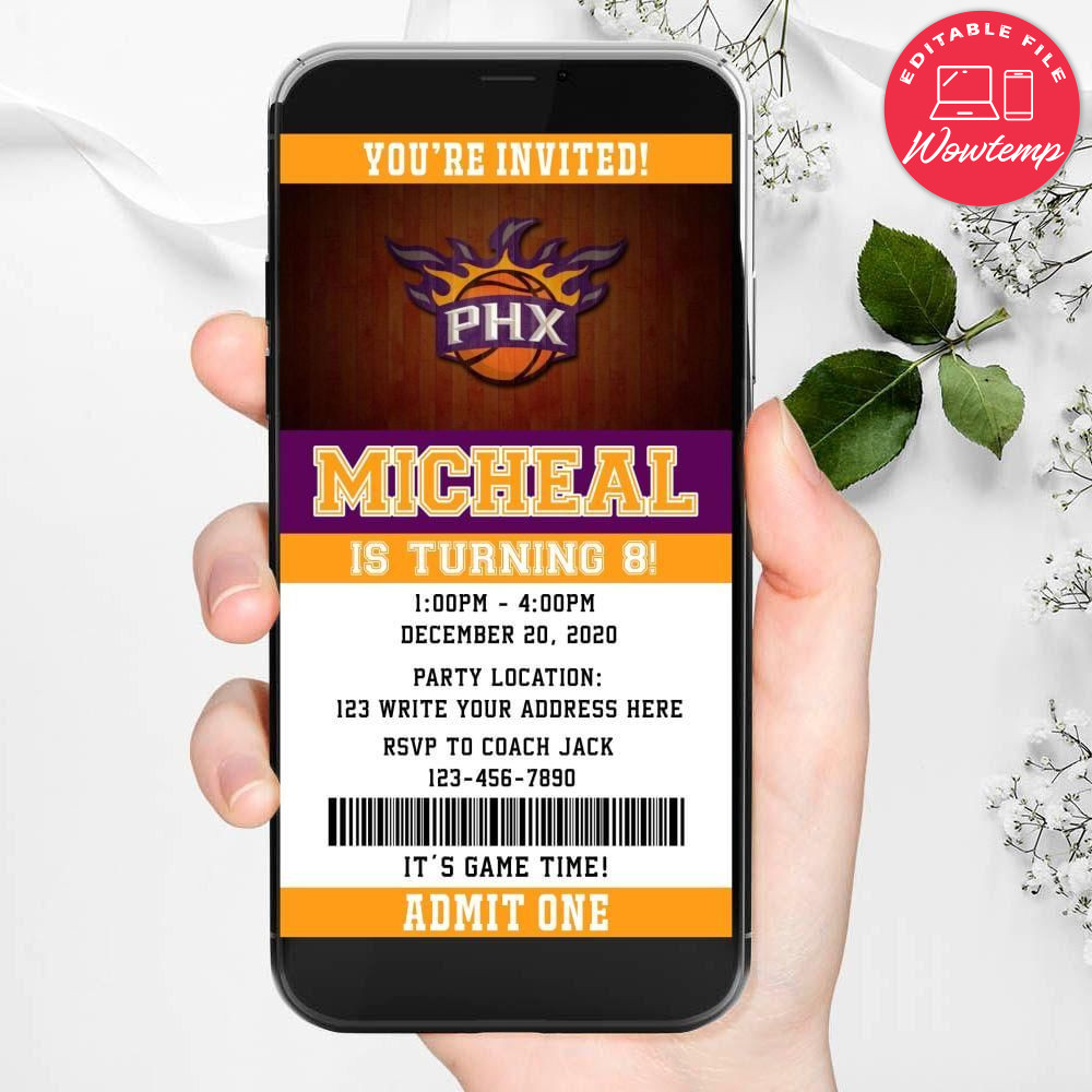 Electronic Phoenix Suns Ticket Electronic Invite Birthday Flyer Instant Download