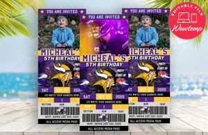 Editable Minnesota Vikings Birthday Ticket Invites Instant Download