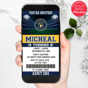Electronic Milwaukee Brewers Birthday Invitation Instant Download