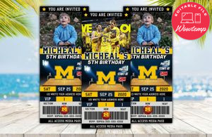 Editable Michigan Wolverines Birthday Ticket Invitations Instant Download