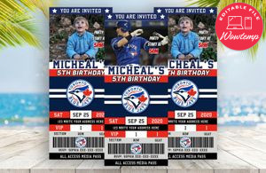 Toronto Blue Jays Birthday Ticket Party Invitations Instant Download