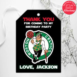 Boston Celtics Birthday Thank You Tags Instant Download