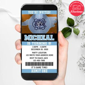Electronic North Carolina Tar Heels Electronic Invite Birthday Invitations Instant Download