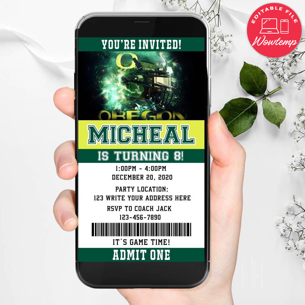 Electronic Oregon Ducks Ticket Electronic Invite Birthday Invitations Instant Download
