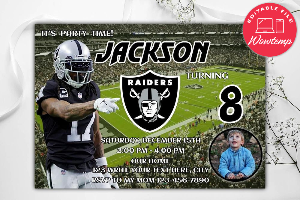 Las Vegas Raiders Birthday Flyer Template to Print at Home Instant Download