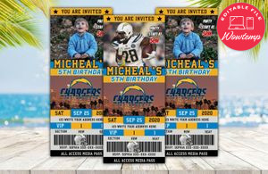 Editable Los Angeles Chargers Birthday Ticket Invitations Instant Download