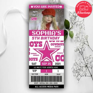 Dallas Cowboys Pink Invitation Ticket Instant Download