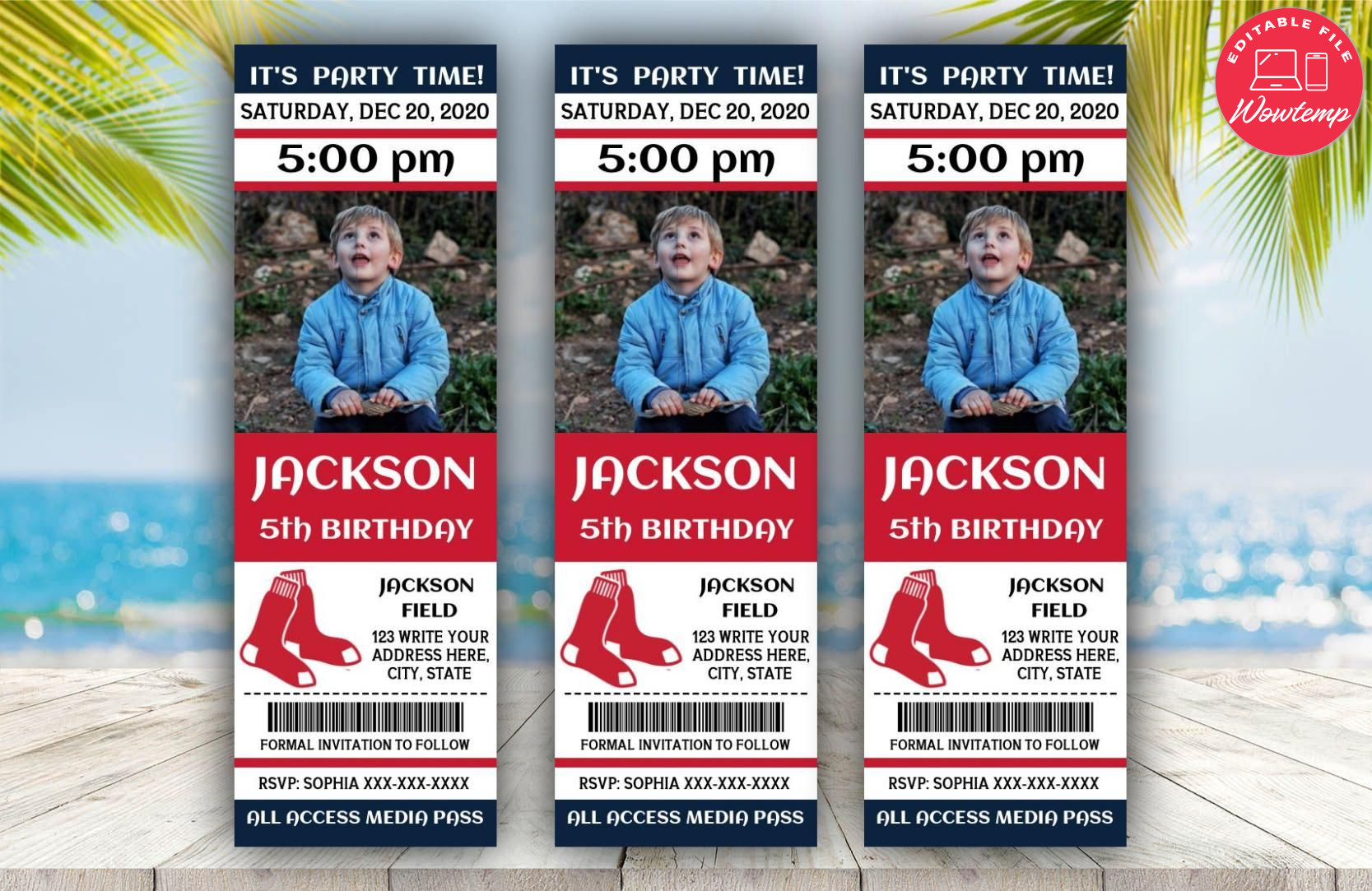 Printable Boston Red Sox Birthday Ticket Invitations DIY | Wowtemp