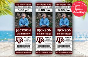 Texas A&M Aggies Birthday Ticket With Photo Invitation Instant Download