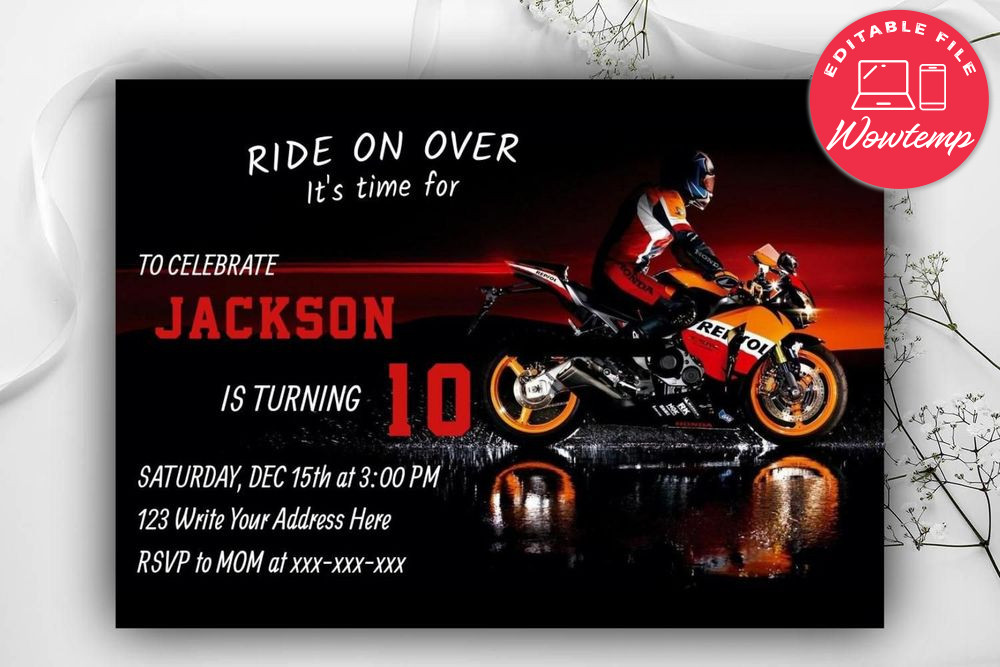 Printable Honda Motorcycle Birthday Flyer Instant Download