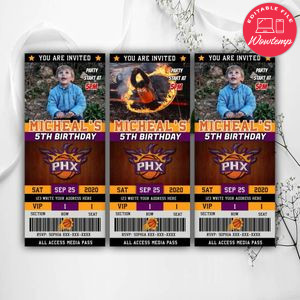 Printable Phoenix Suns Birthday Ticket Party Invites Instant Download