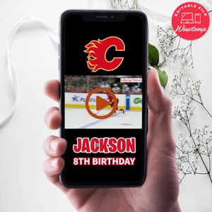 Calgary Flames Birthday Video Invitation Digital Template Customizable Instant Download