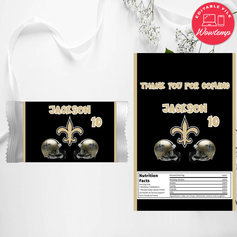 New Orleans Saints Candy Bar Wrapper Label Digital File | Wowtemp