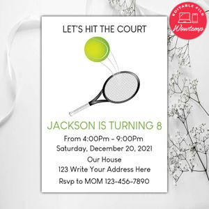 Tennis Birthday Invitation Instant Download