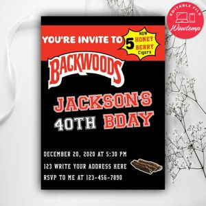 Backwoods Cigar Birthday Invitation Instant Download