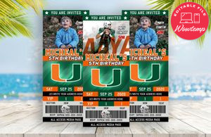 Editable Miami Hurricanes Birthday Ticket Invitations Instant Download