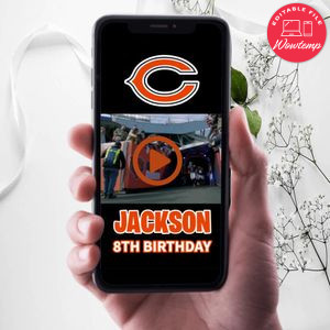 Chicago Bears Birthday Video Invitation Digital Template Customizable Instant Download