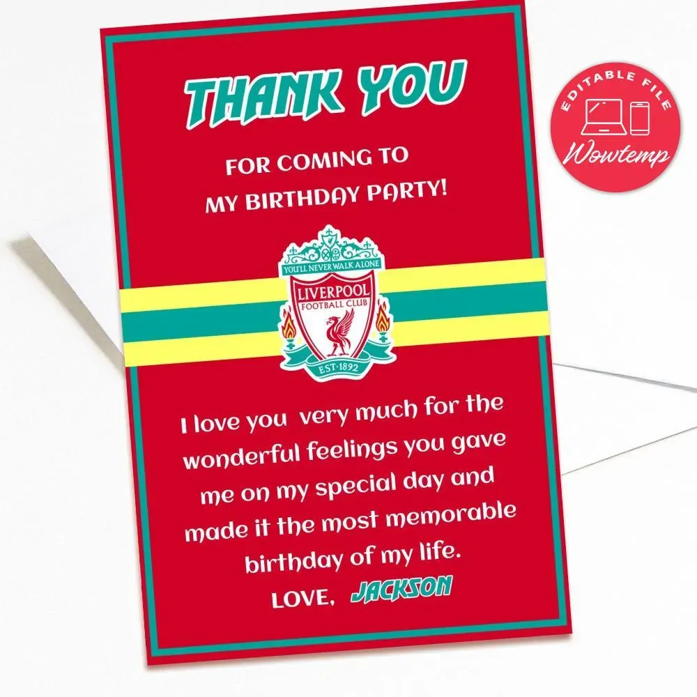 Liverpool Thank you card Template to Print at Home | Wowtemp