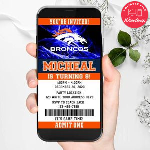 Electronic Denver Broncos Ticket Electronic Invite Birthday Invites Instant Download