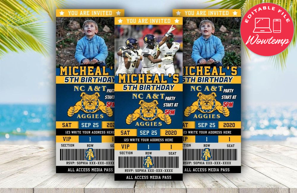 Editable North Carolina A&T Birthday Ticket Invitations Instant Download