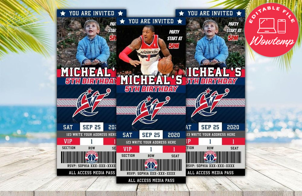 Editable Washington Wizards Birthday Ticket Invite Instant Download