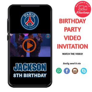 PSG Birthday Video Invitation Digital Template Customizable Instant Download