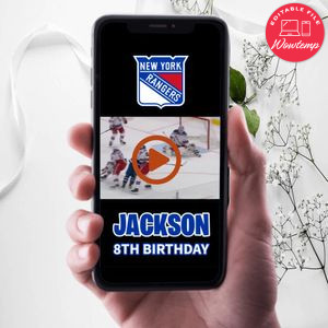 New York Rangers Birthday Video Invitation Digital Template Customizable Instant Download
