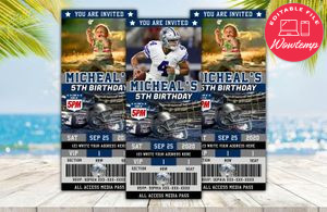 Editable Dallas Cowboys Birthday Ticket Invites Instant Download