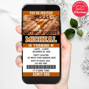 Electronic Texas Longhorns Ticket Electronic Invite Birthday Invites Instant Download