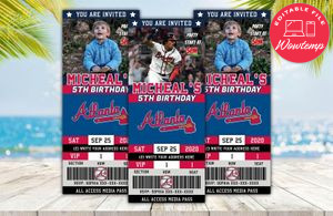 Atlanta Braves Birthday Ticket Party Invitations Instant Download