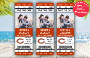 Editable Chicago Bears Save The Date Wedding Engagement Announcement Ticket Invitation Instant Download