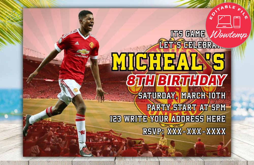 Editable Manchester United Birthday Flyer Instant Download