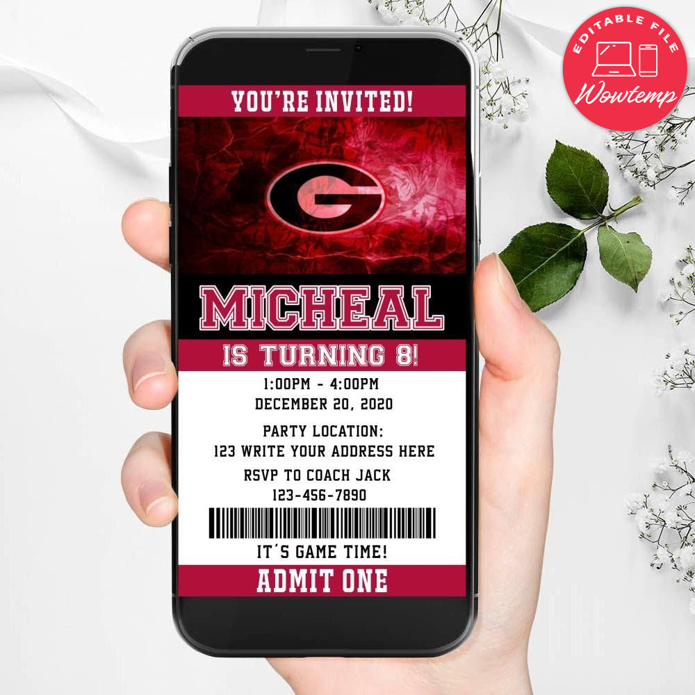 Electronic Georgia Bulldogs Electronic Invite Birthday Invitations DIY
