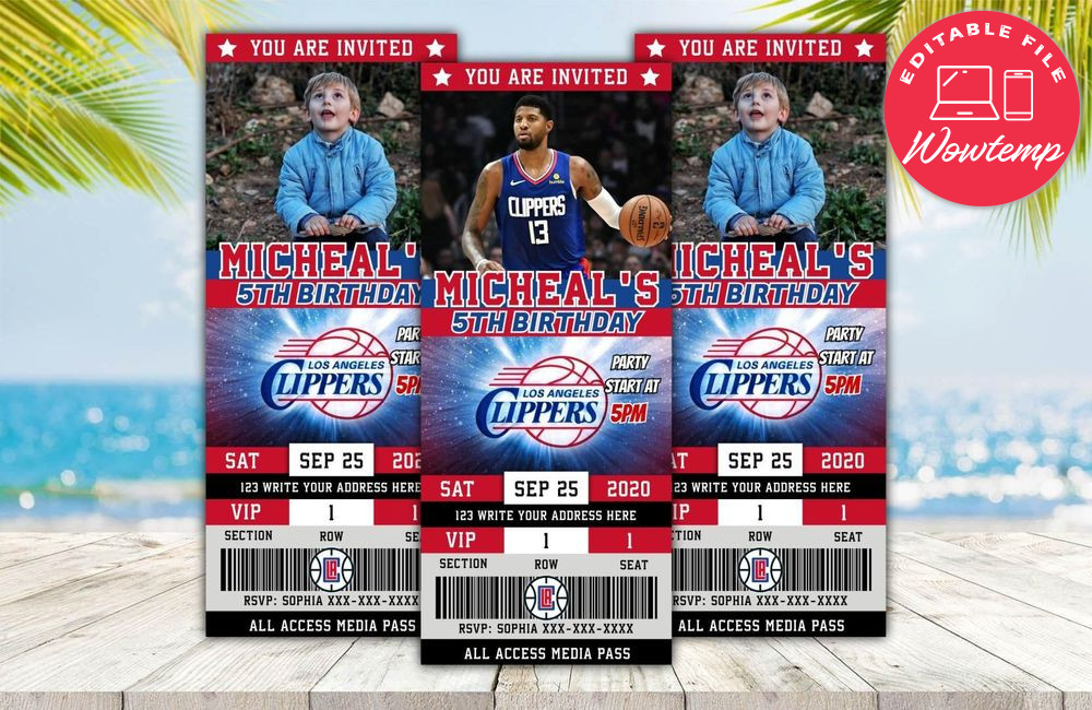 Editable Los Angeles Clippers Birthday Ticket Invite Instant Download