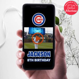 Chicago Cubs Birthday Video Invitation Digital Template Customizable Instant Download