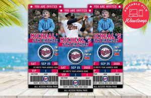 Minnesota Twins Ticket Birthday Editable Templates Instant Download