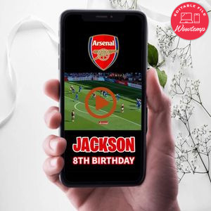 Arsenal Birthday Video Invitation Digital Template Customizable Instant Download