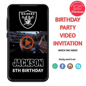 Las Vegas Raiders Birthday Video Invitation Digital Template Customizable Instant Download