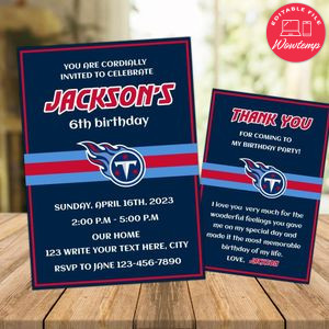Tennessee Titans Party Invitations and Free Thank You Card Instant Download